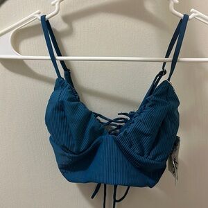 Frankies Bikinis Shea Ribbed Lace-Up Bikini Top